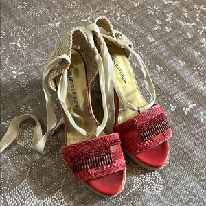 Donald J. Pliner Red Beaded Espadrille Sandals